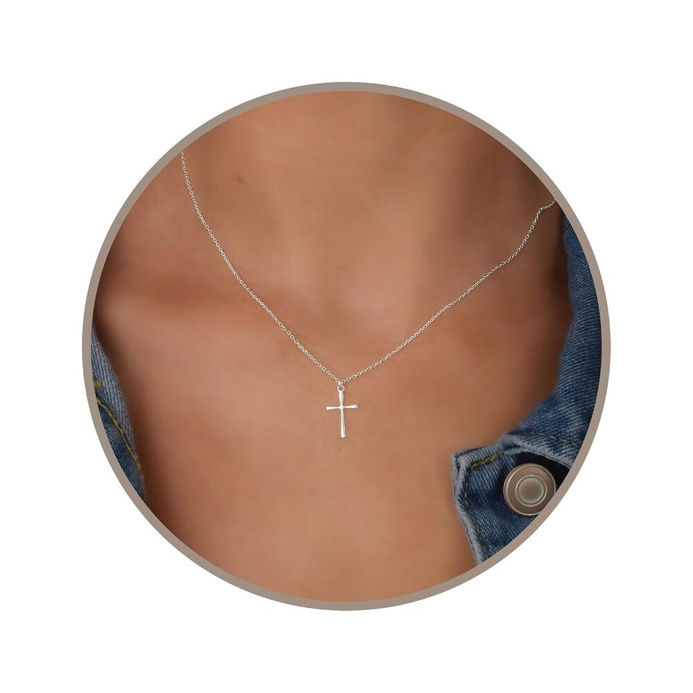 Silver Cross Necklace, Durable Silver Chain, Small Cross Charm